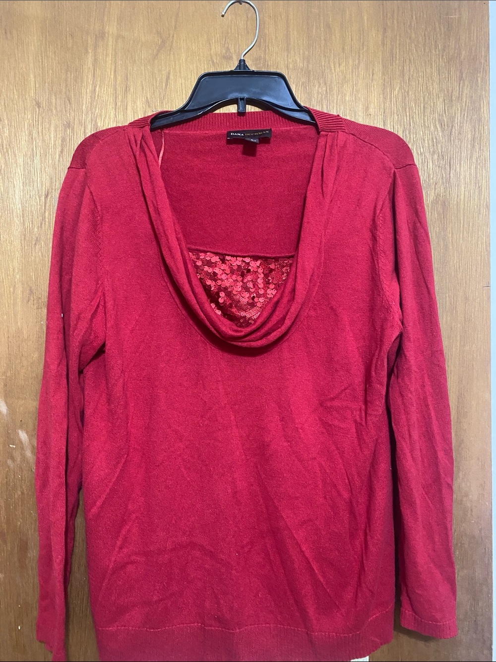 Dana Buchman Red Cowl Neck Sweater with Sequin Inset